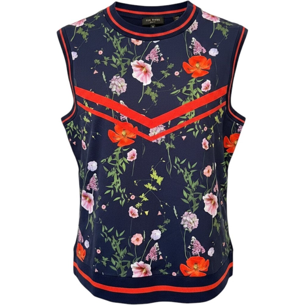 Ted Baker Navy Floral Sleeveless Top with Red Trim